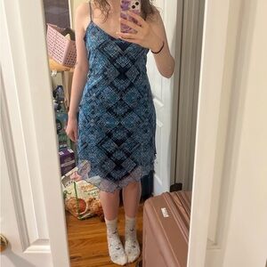 Xhilaration Blue and Black Geometric Midi Diamond hem Dress